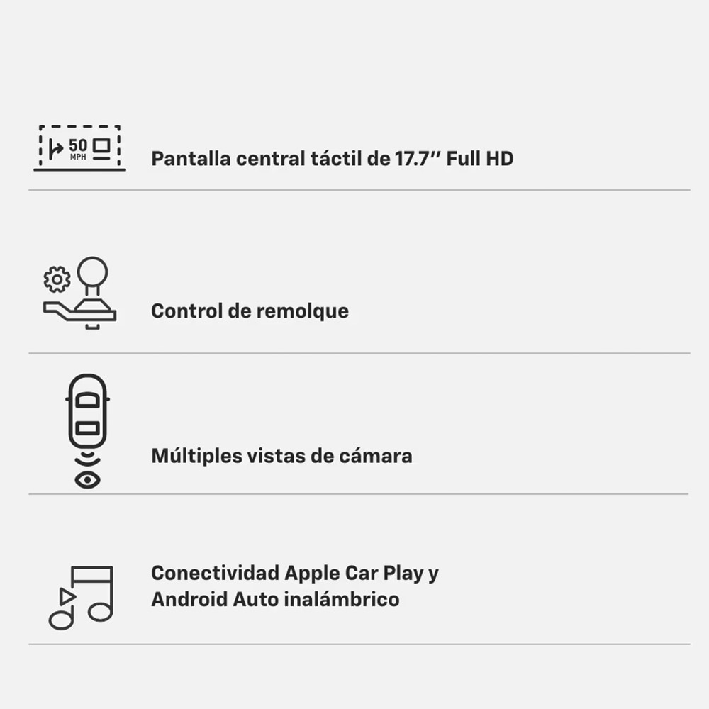 Tecnología Chevrolet: pantalla táctil de 17.7", múltiples vistas de cámara, control de remolque y conectividad Apple CarPlay y Android Auto